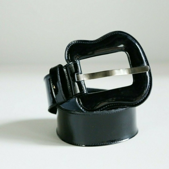 Large Buckle Patent Leather Statement  Belt - Picture 1 of 7